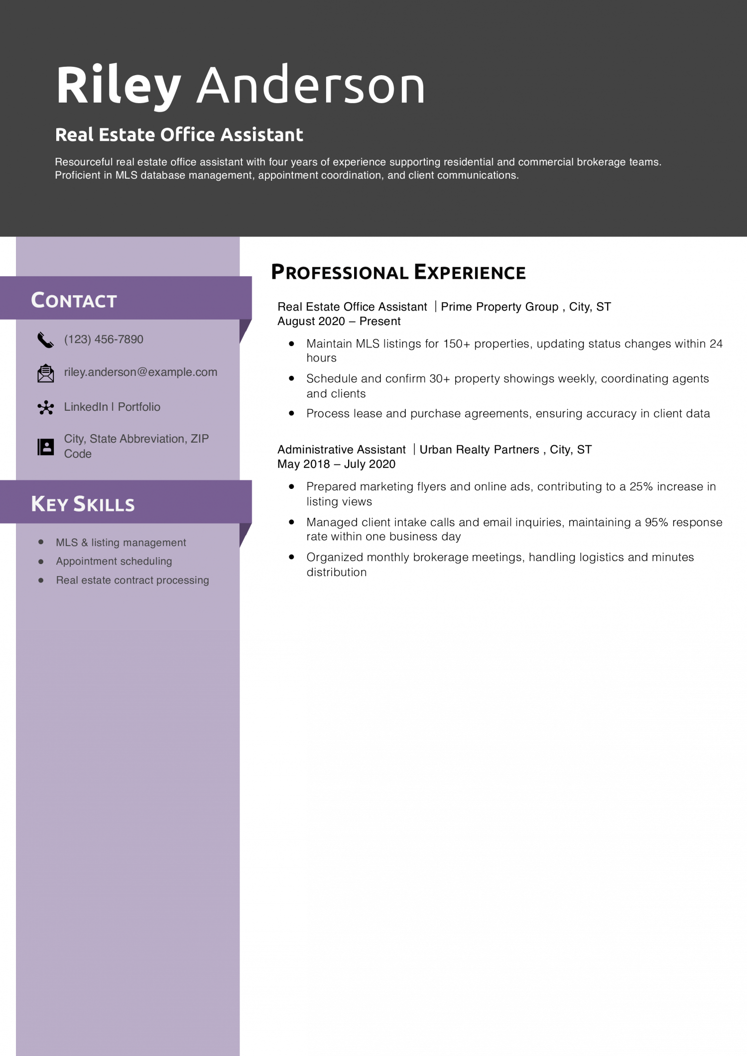 Real Estate Office Assistant Resume Example 