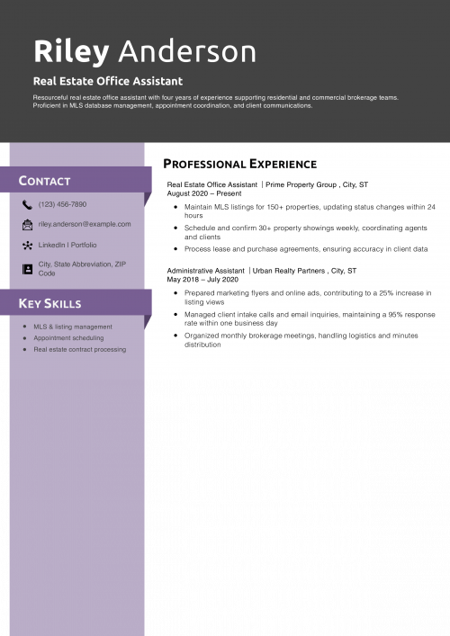 Real Estate Office Assistant Resume Example 