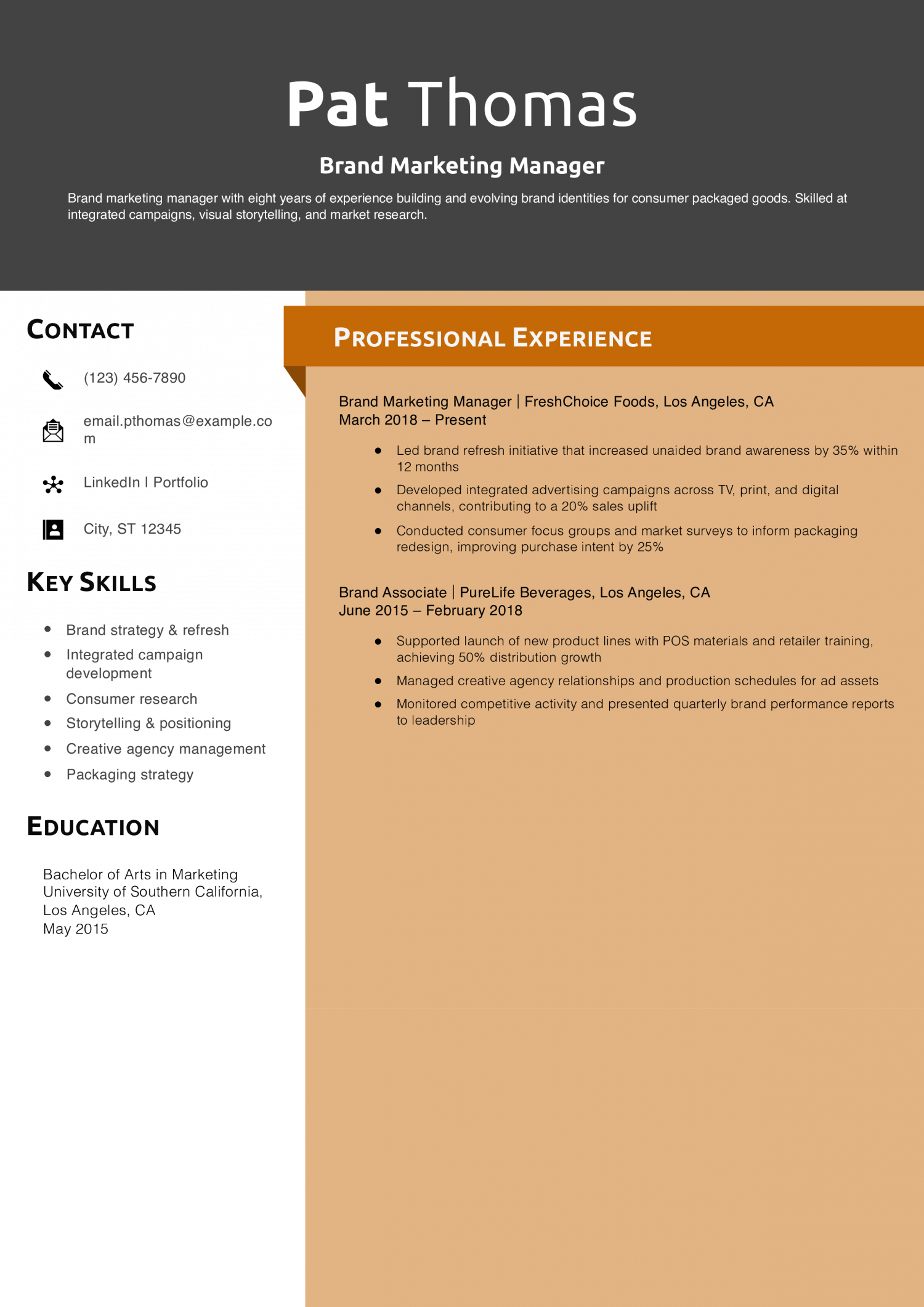 Brand Marketing Manager Resume Example