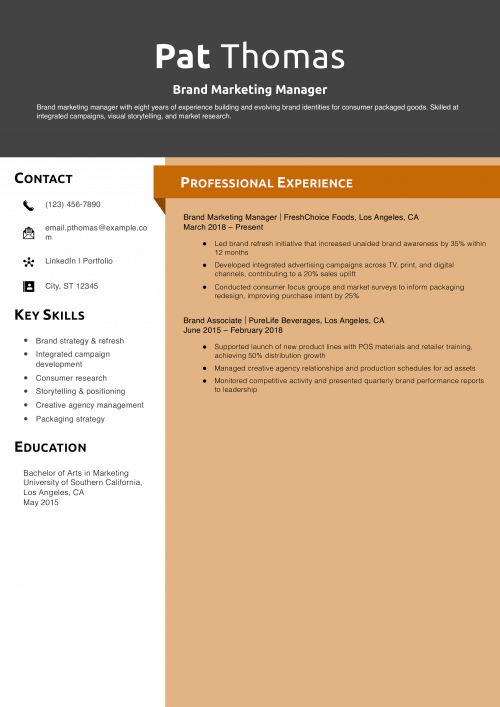 Brand Marketing Manager Resume Example