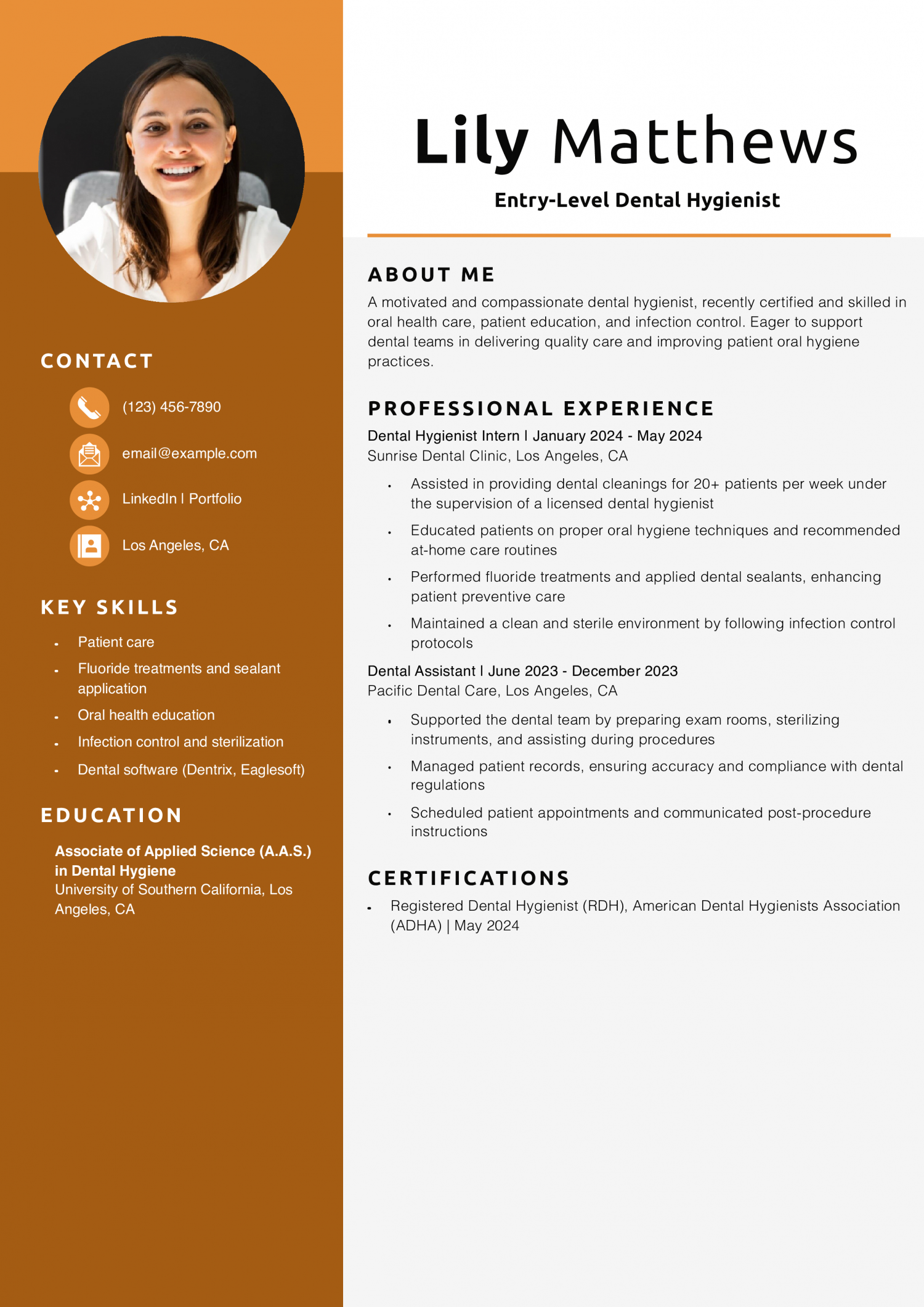 Entry-Level Dental Hygienist Resume Example