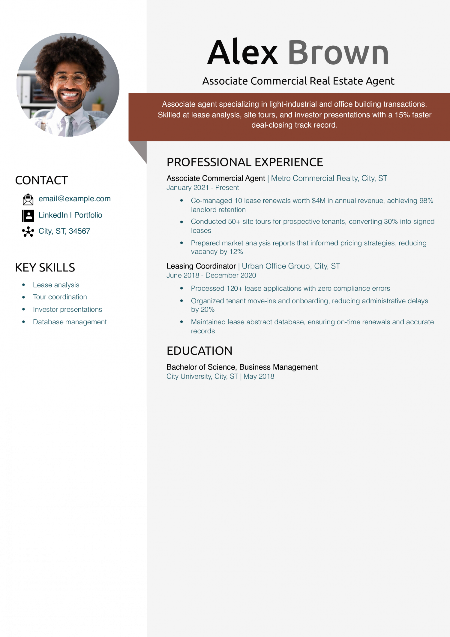 Associate Commercial Real Estate Agent Resume Example