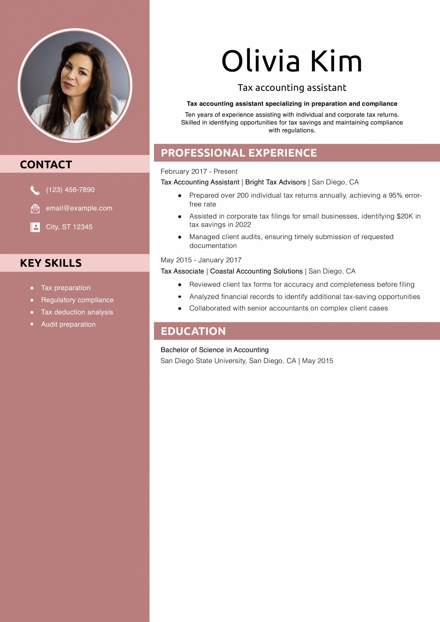 Tax accounting assistant resume example