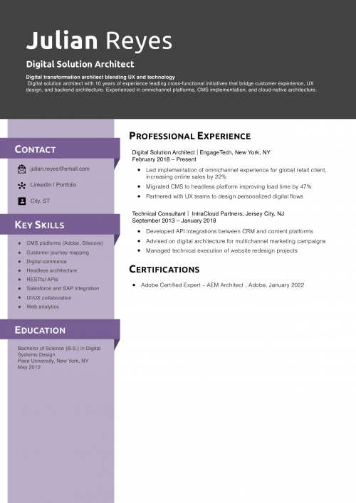 Digital Solution Architect Resume