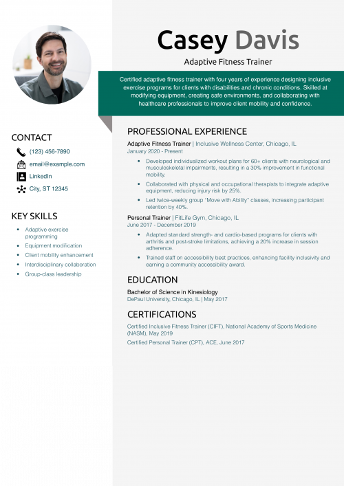 Adaptive Fitness Trainer Resume Example