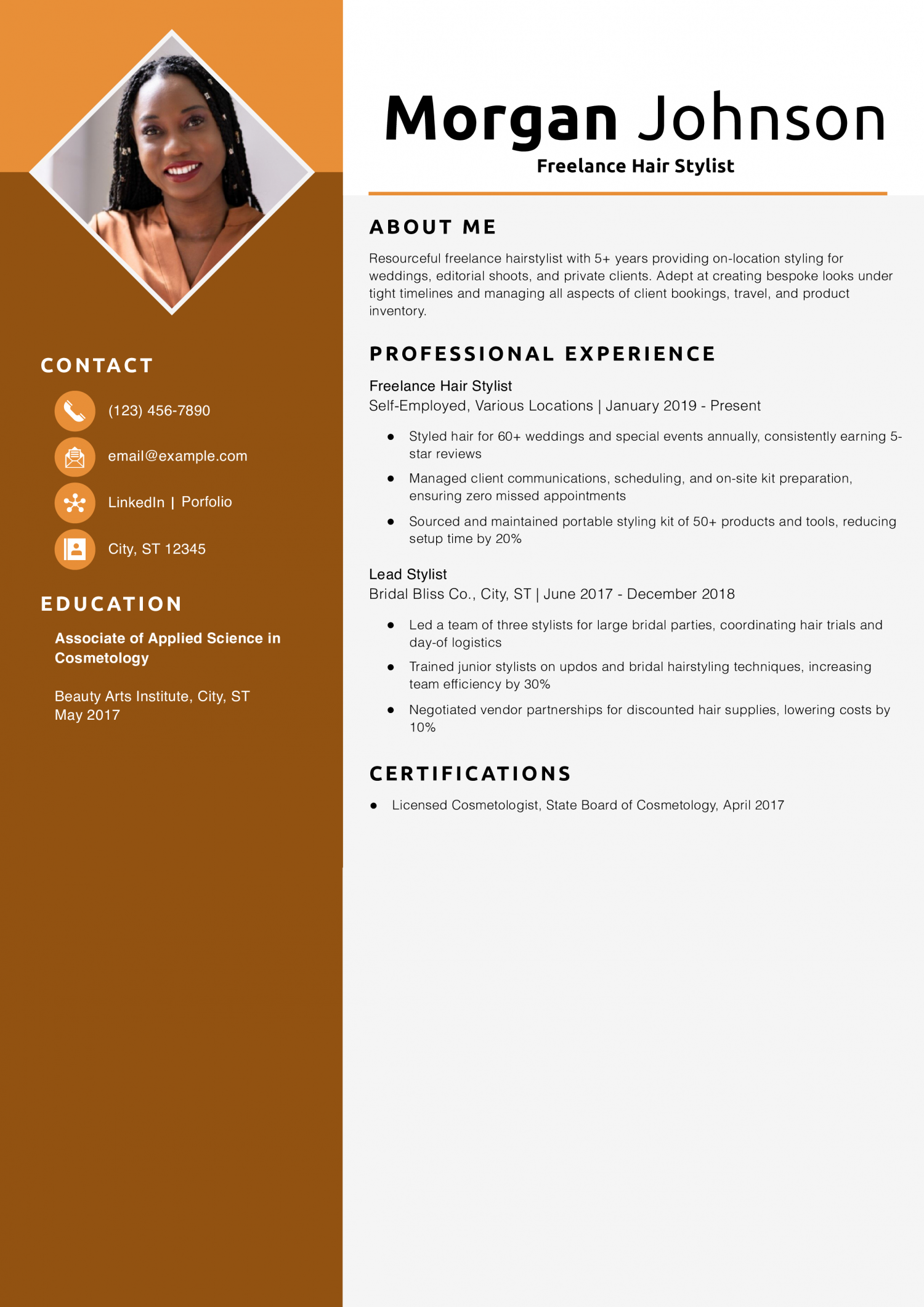 Freelance Hair Stylist Resume Example