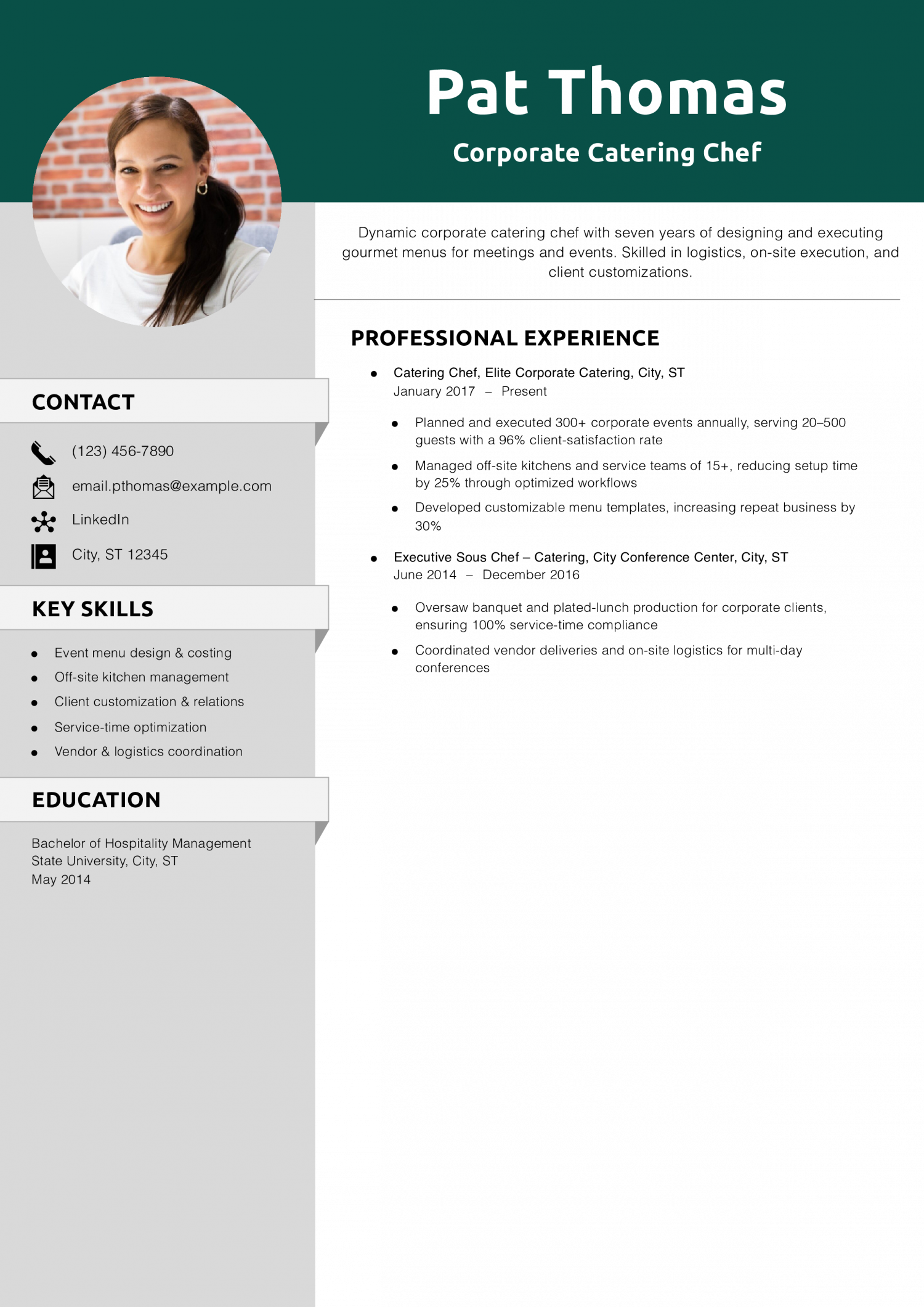 Corporate Catering Chef Resume Example