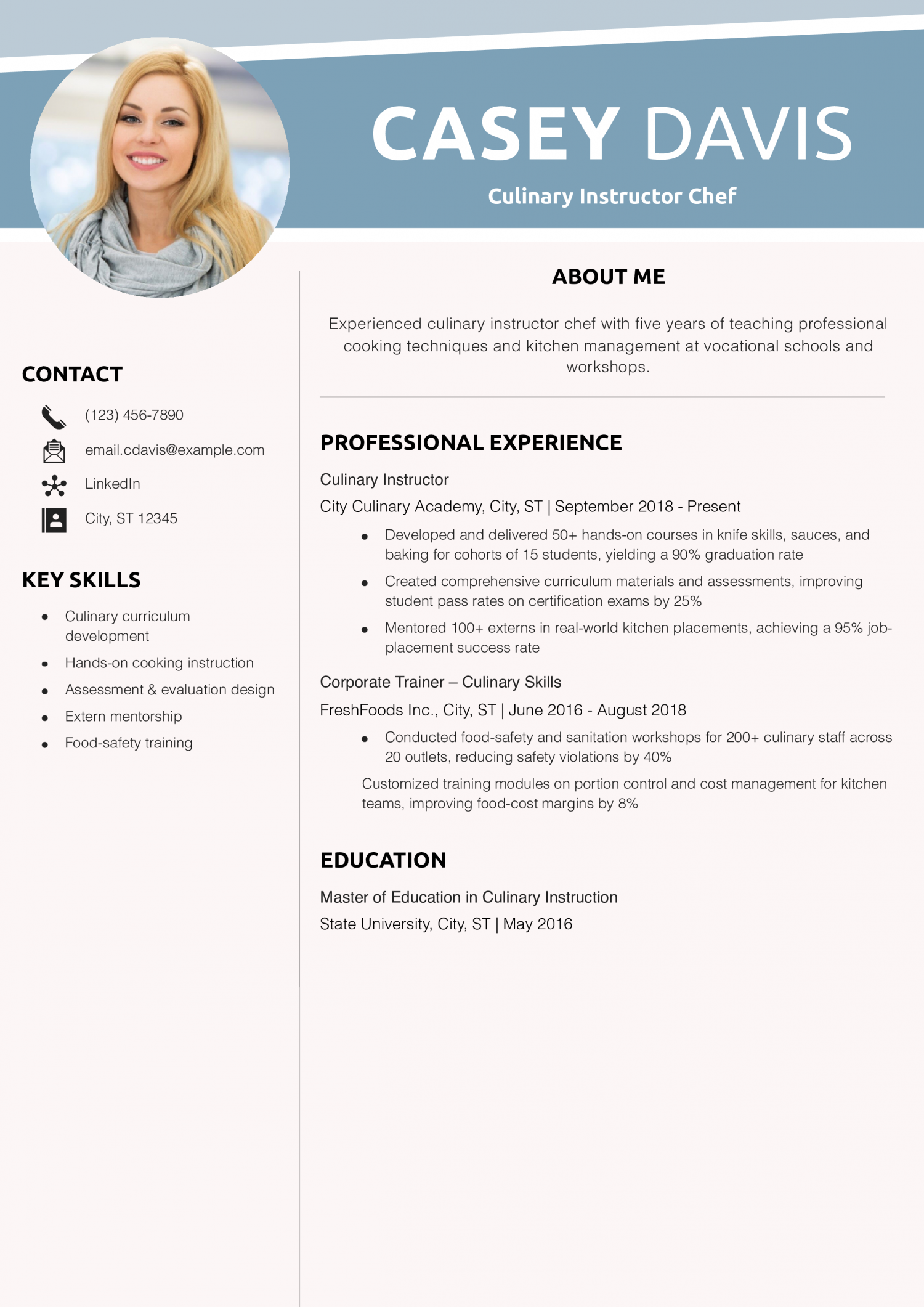 Culinary Instructor Chef Resume Example