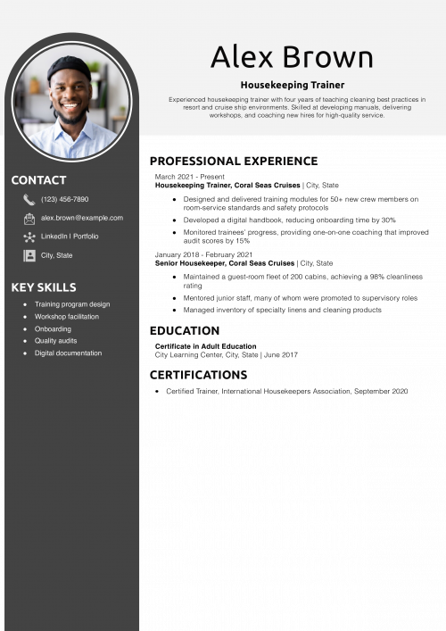 Housekeeping Trainer Resume Example