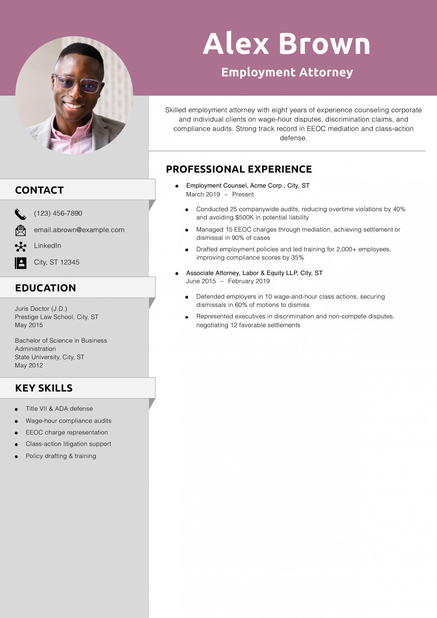 Employment Attorney Resume Example