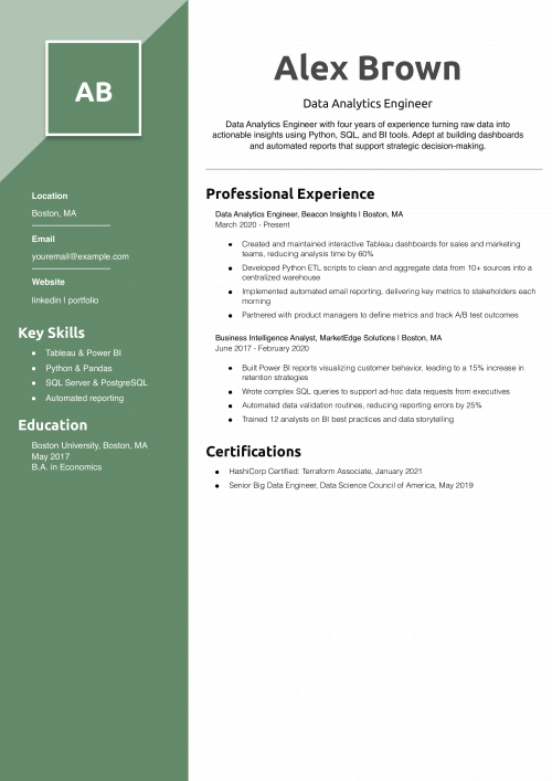 Data Analytics Engineer Resume Example