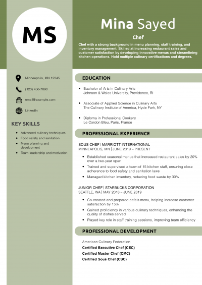 Chef Resume Example