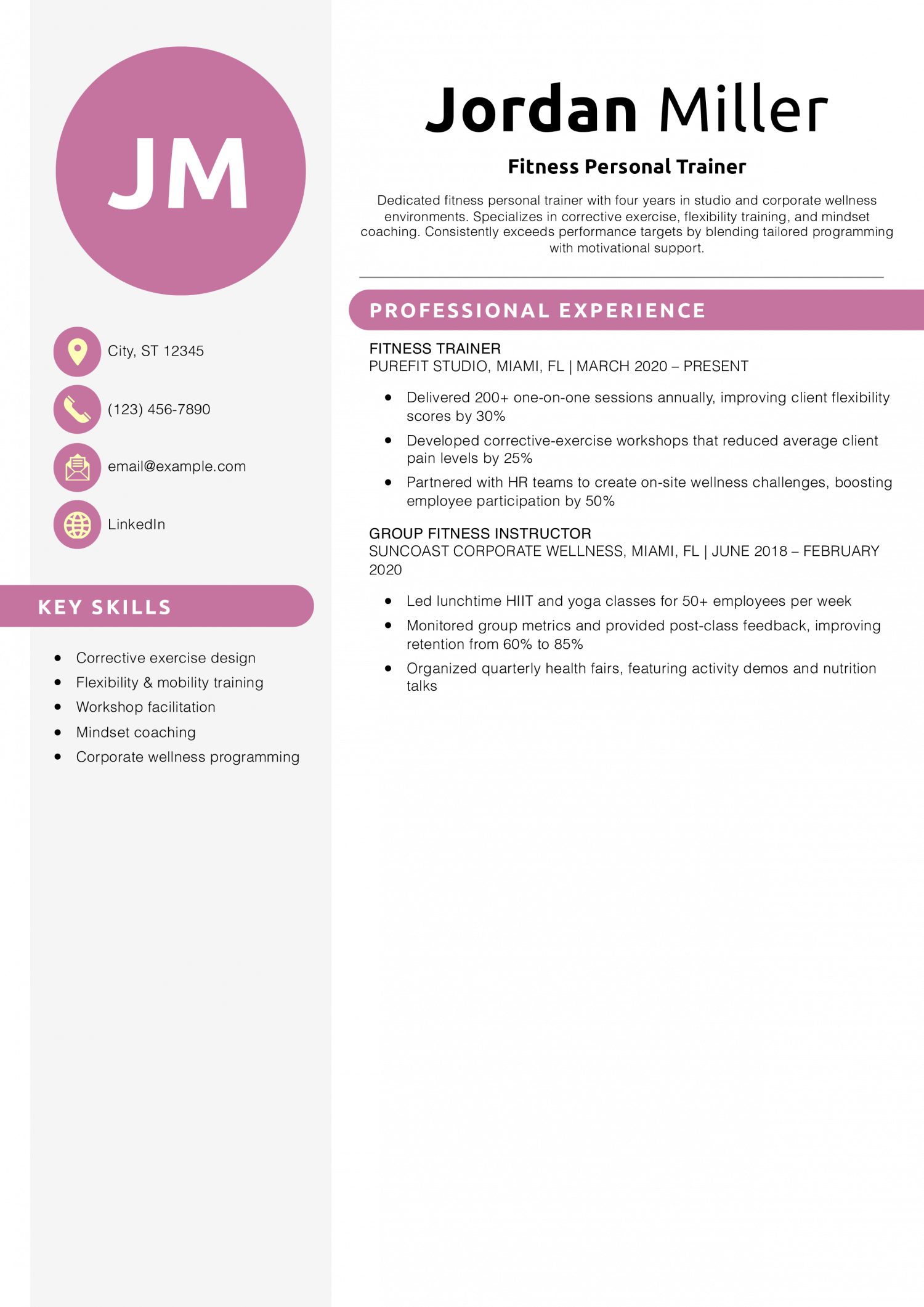 Fitness Personal Trainer Resume Example