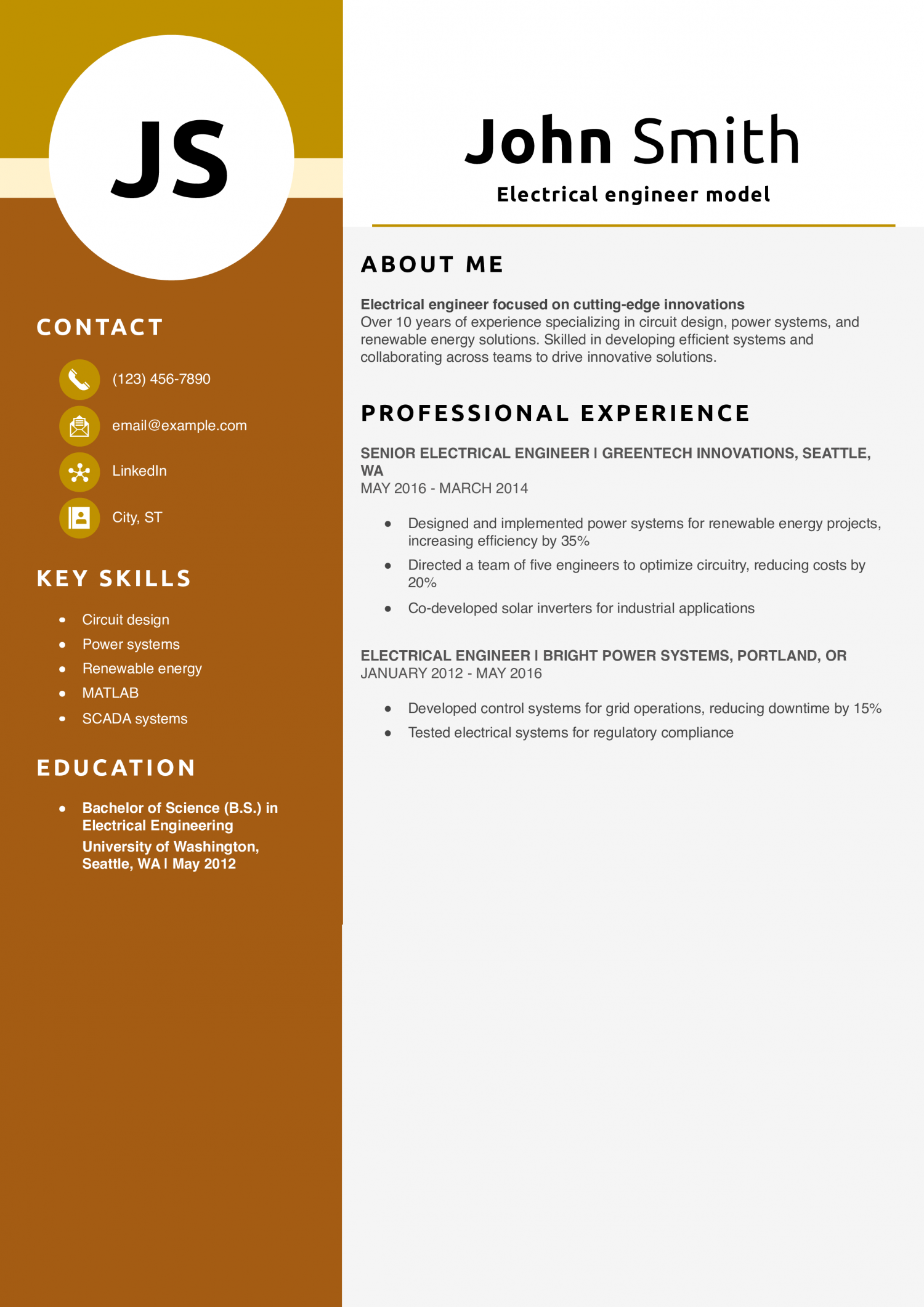 Electrical engineer model resume