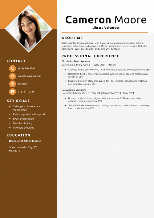 Library Volunteer Resume Example