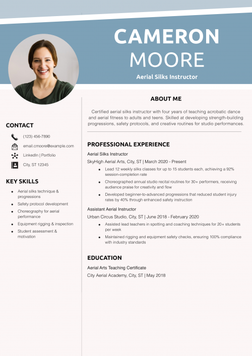 Aerial Silks Instructor Resume Example
