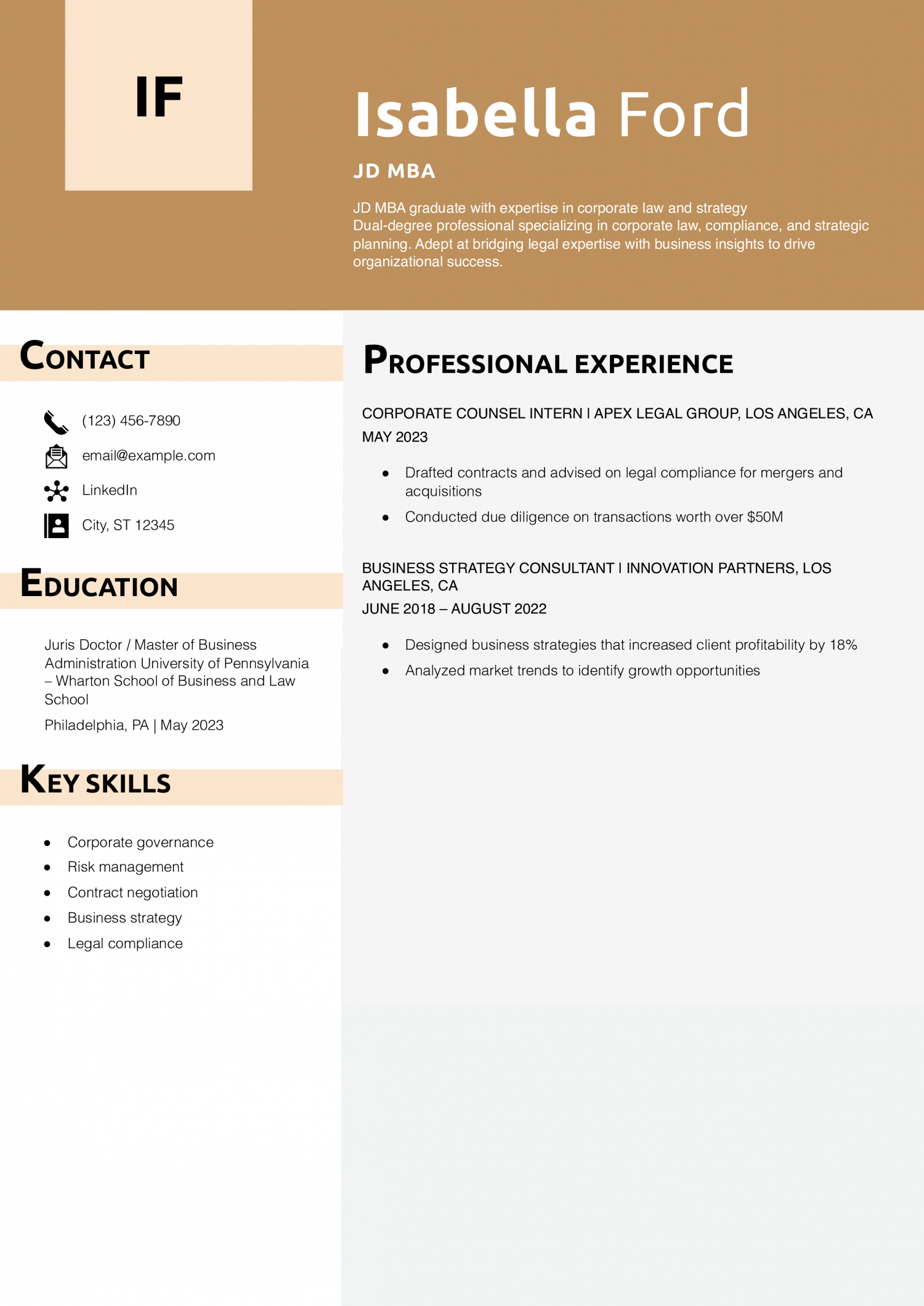 JD MBA resume example