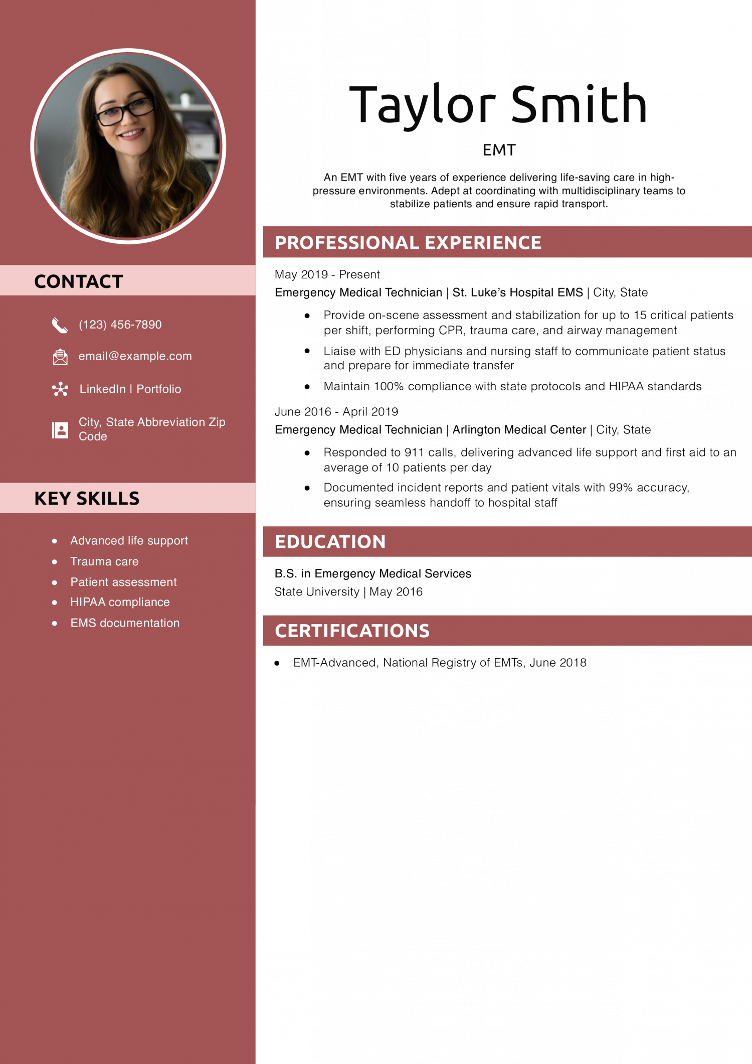 EMT Resume Example