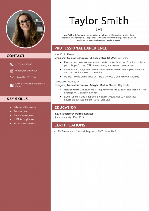 EMT Resume Example