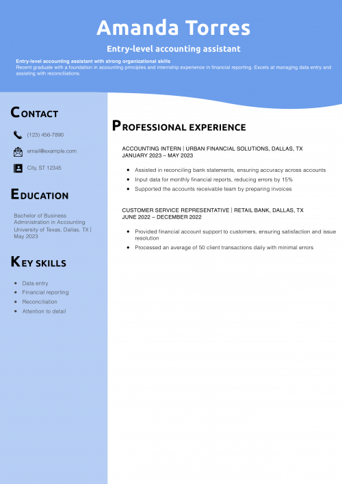 Entry-level accounting assistant resume example