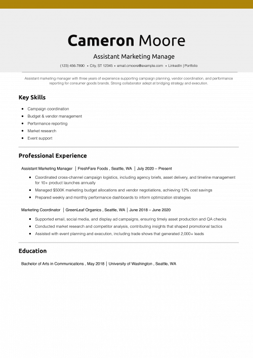 Assistant Marketing Manager Resume Example 