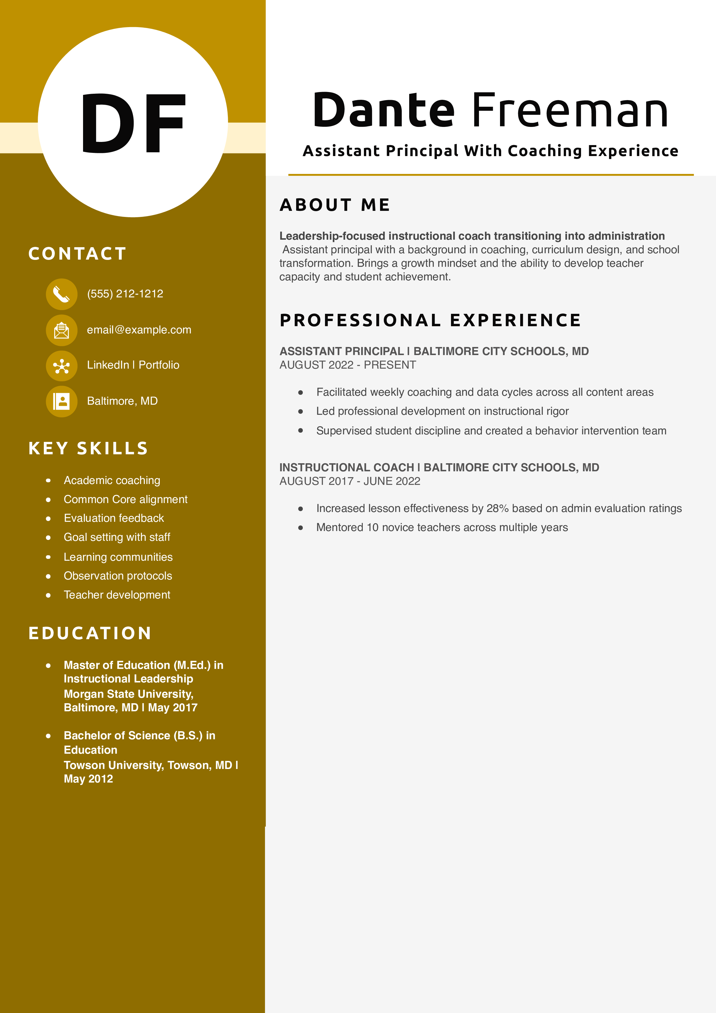 Assistant Principal With Coaching Experience Resume