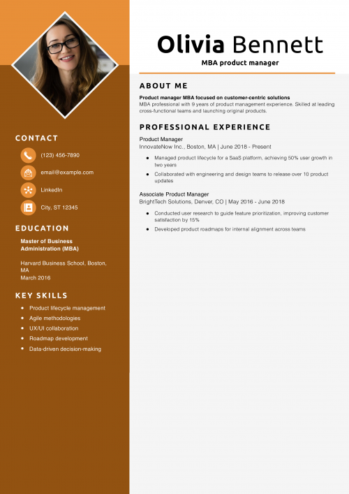 MBA product manager resume example