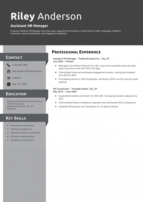 Assistant HR Manager Resume Example  
