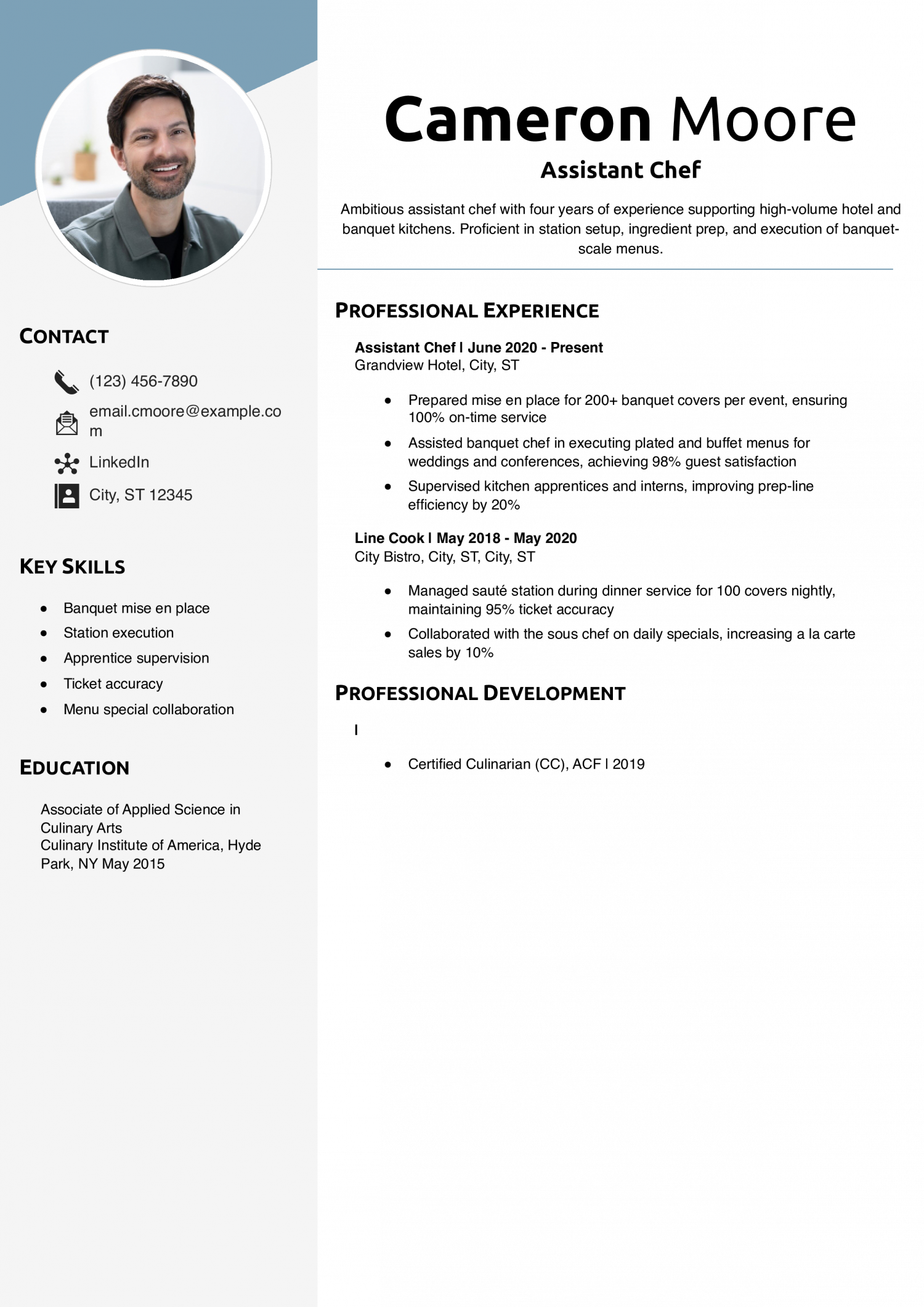 Assistant Chef Resume Example