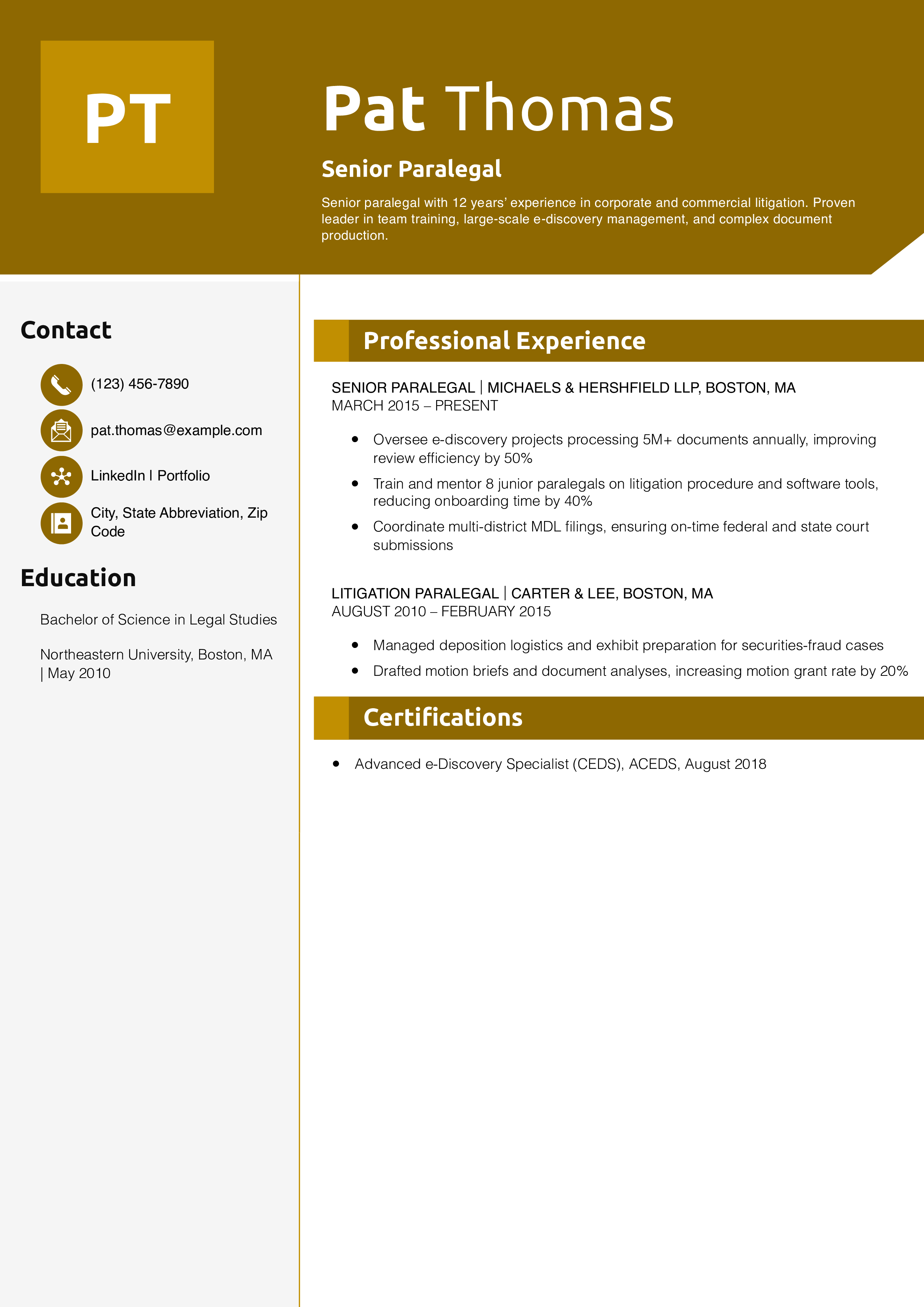 Senior Paralegal Resume Example