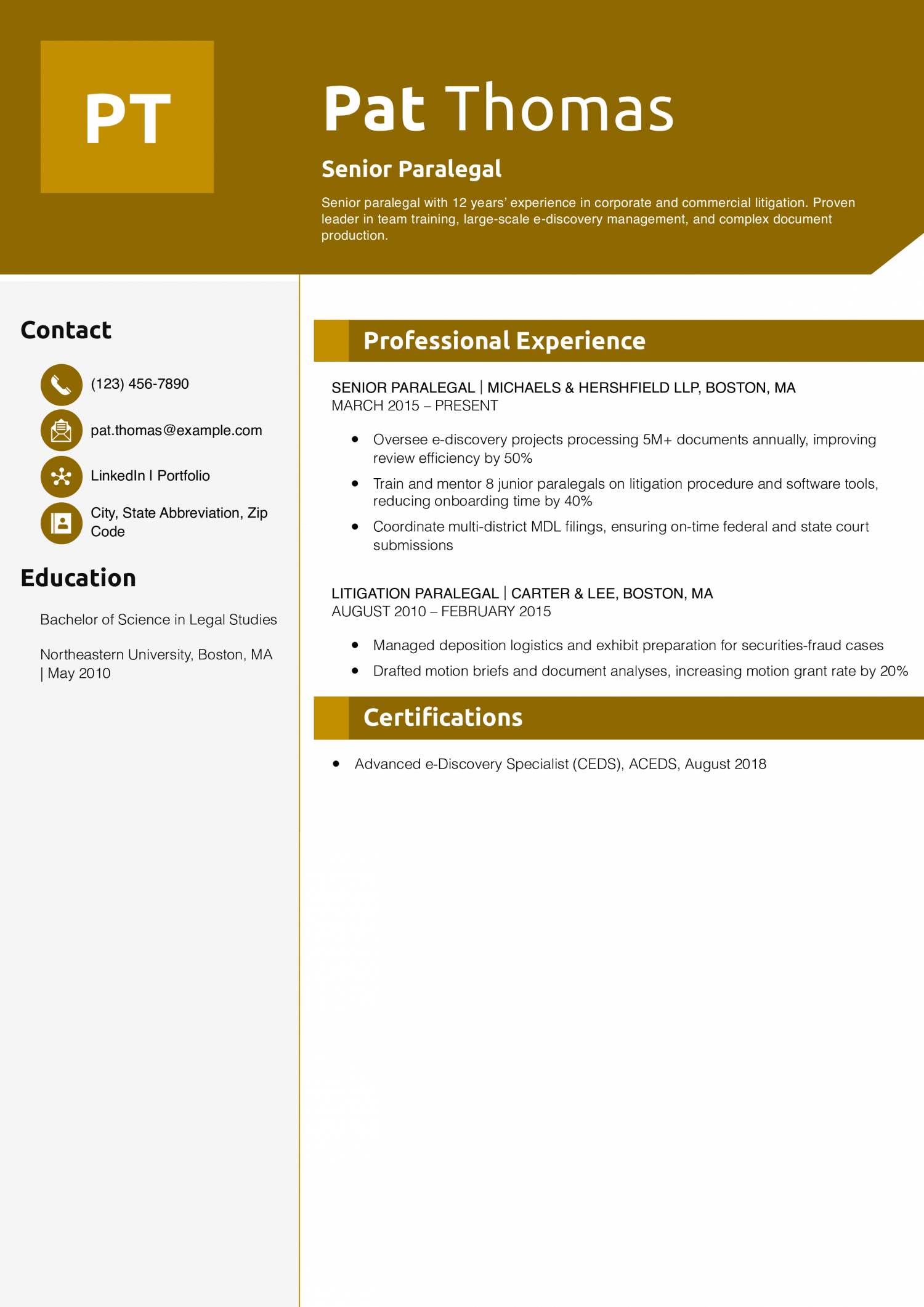 Senior Paralegal Resume Example