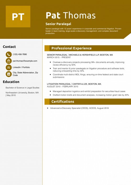 Senior Paralegal Resume Example