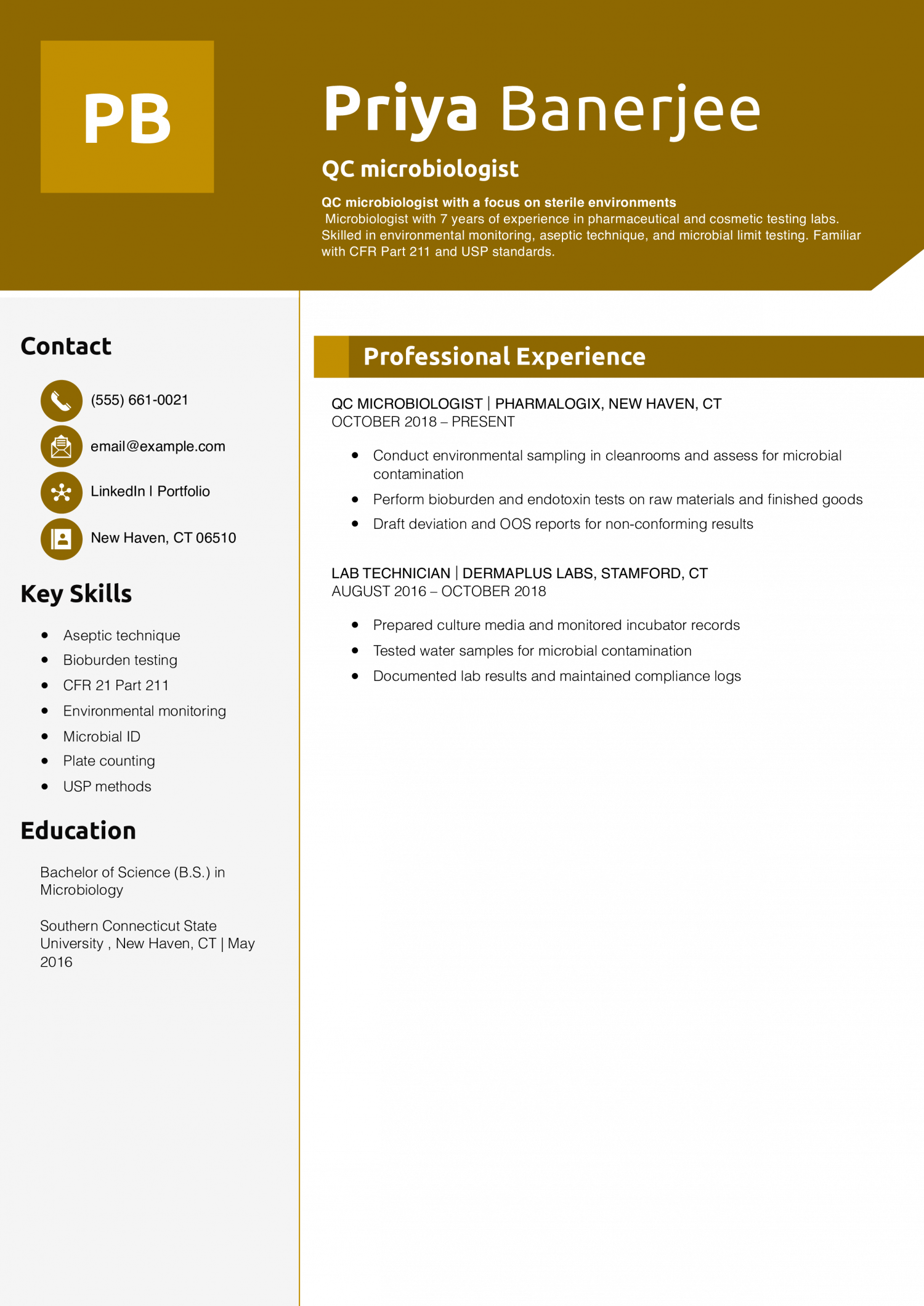 QC microbiologist resume