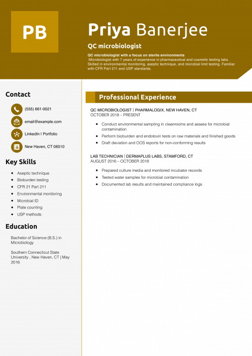 QC microbiologist resume
