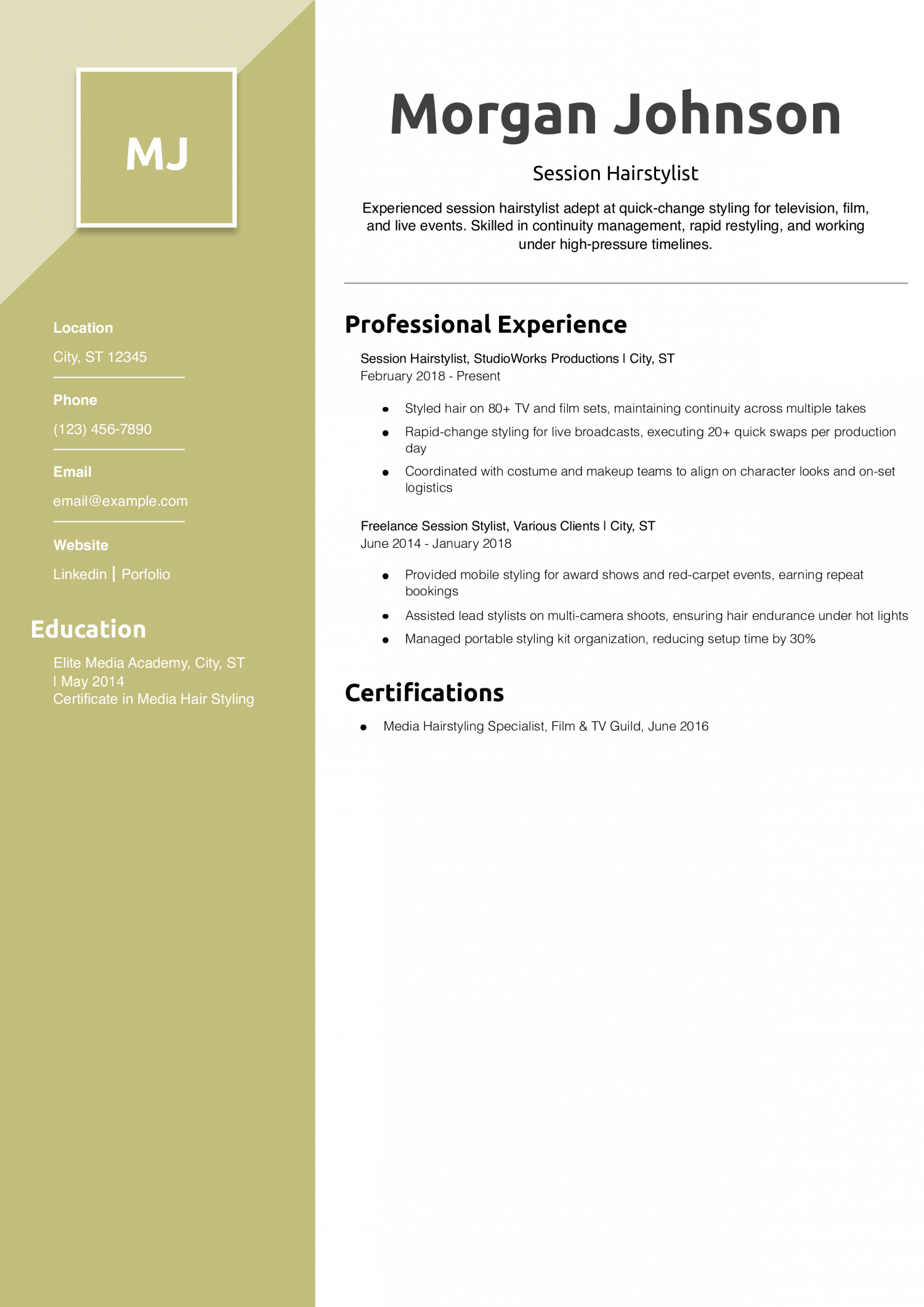 Session Hairstylist Resume Example