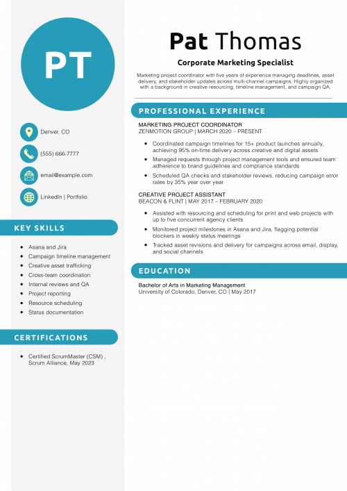 Marketing Project Coordinator Resume  