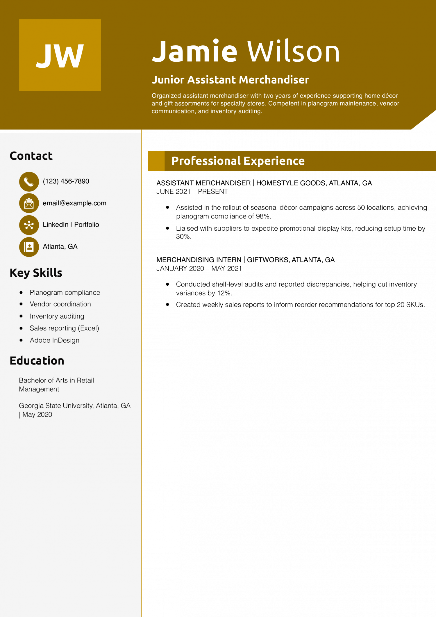 Junior Assistant Merchandiser Resume Example