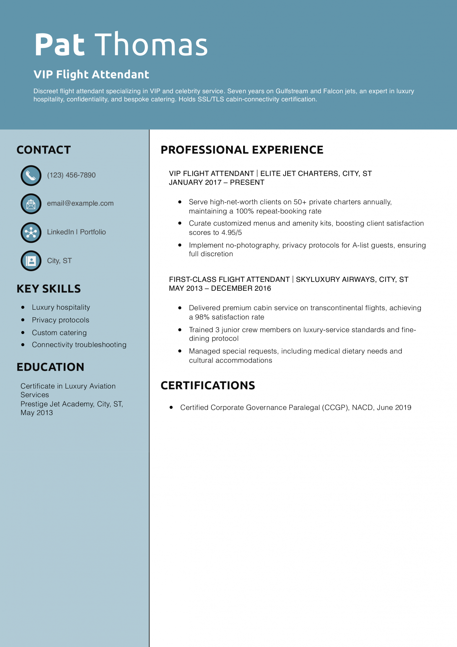 VIP Flight Attendant Resume Example