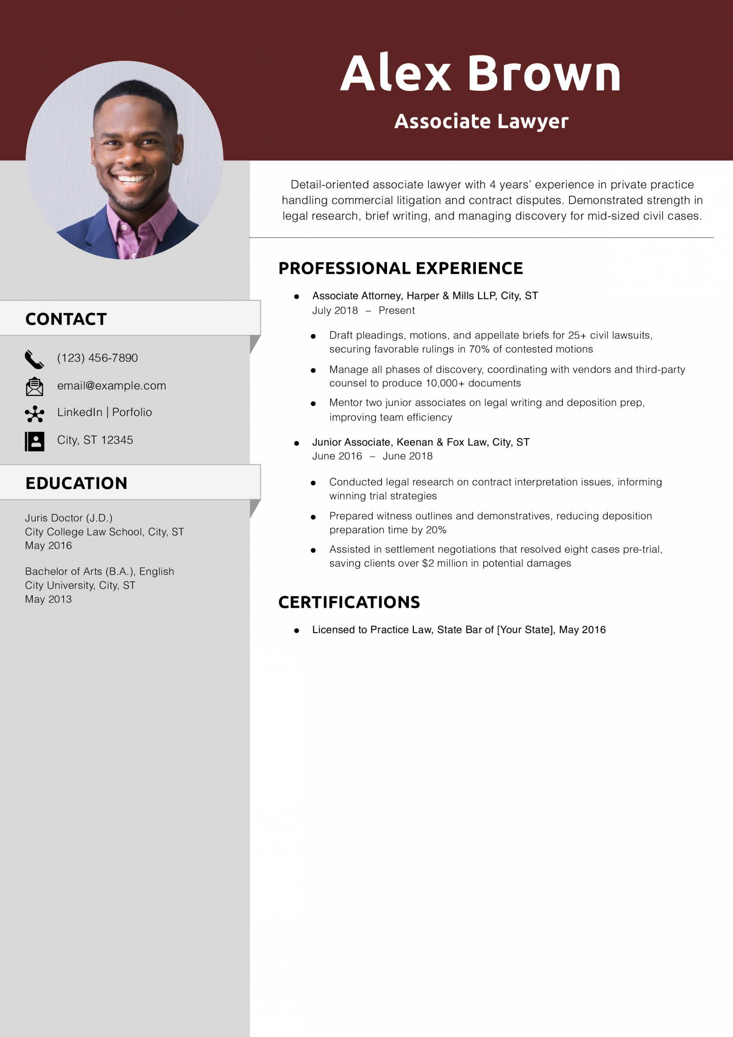 Associate Lawyer Resume Example