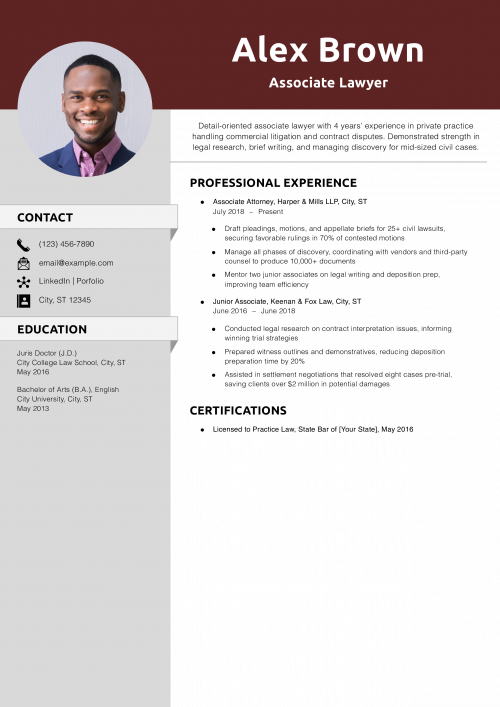 Associate Lawyer Resume Example