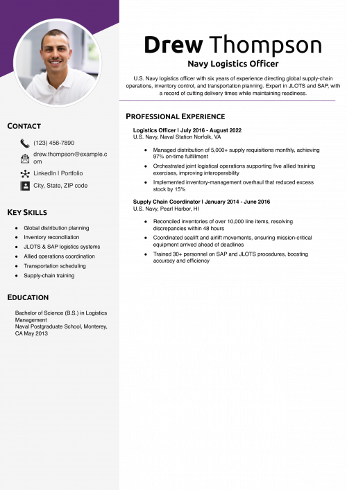 Navy Logistics Officer Resume Example 
