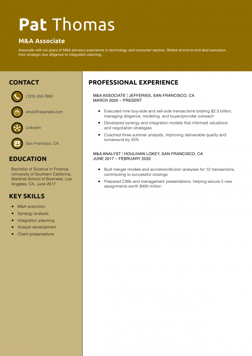 M&A Associate Resume Example