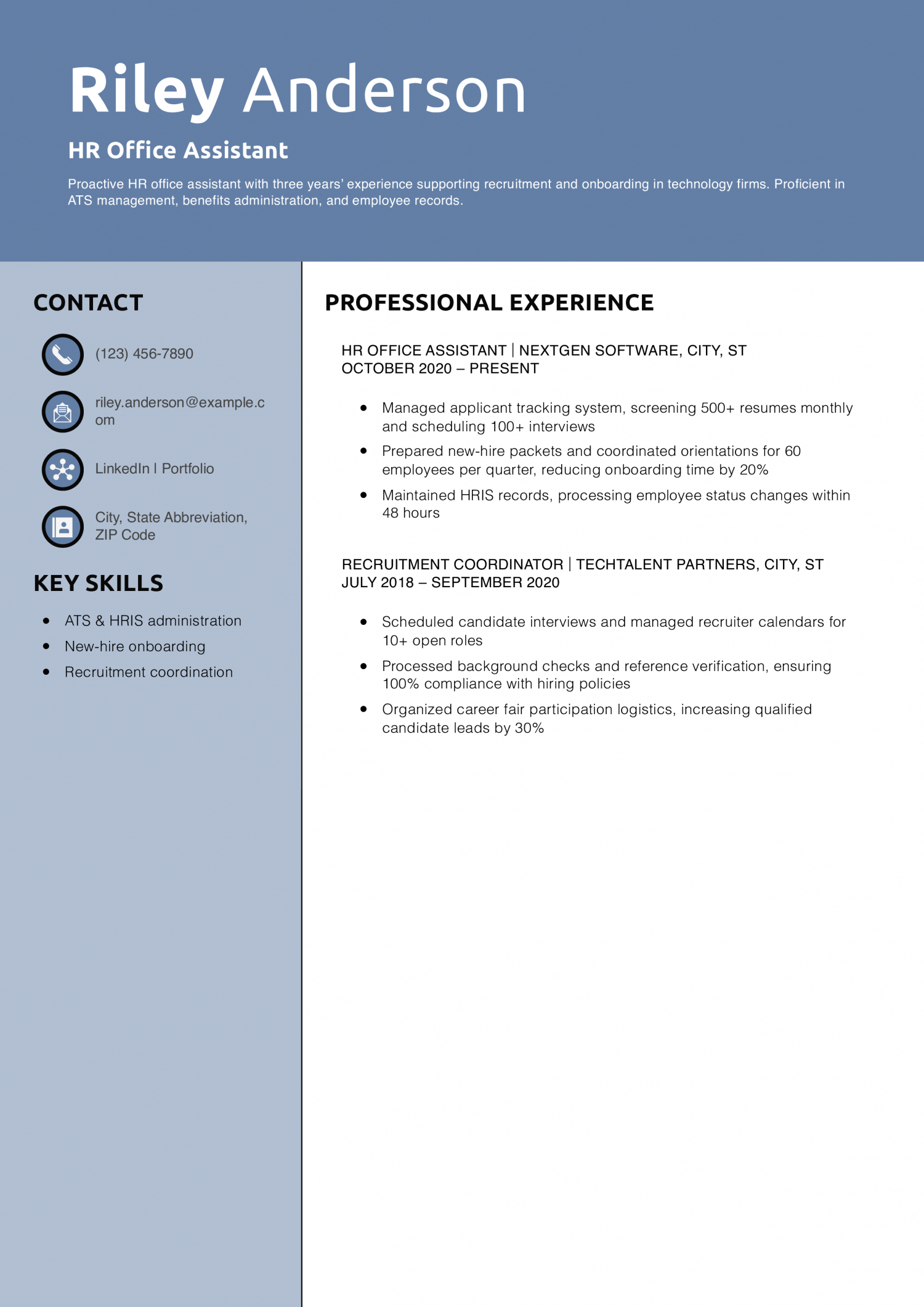 HR Office Assistant Resume Example