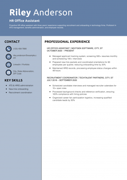 HR Office Assistant Resume Example