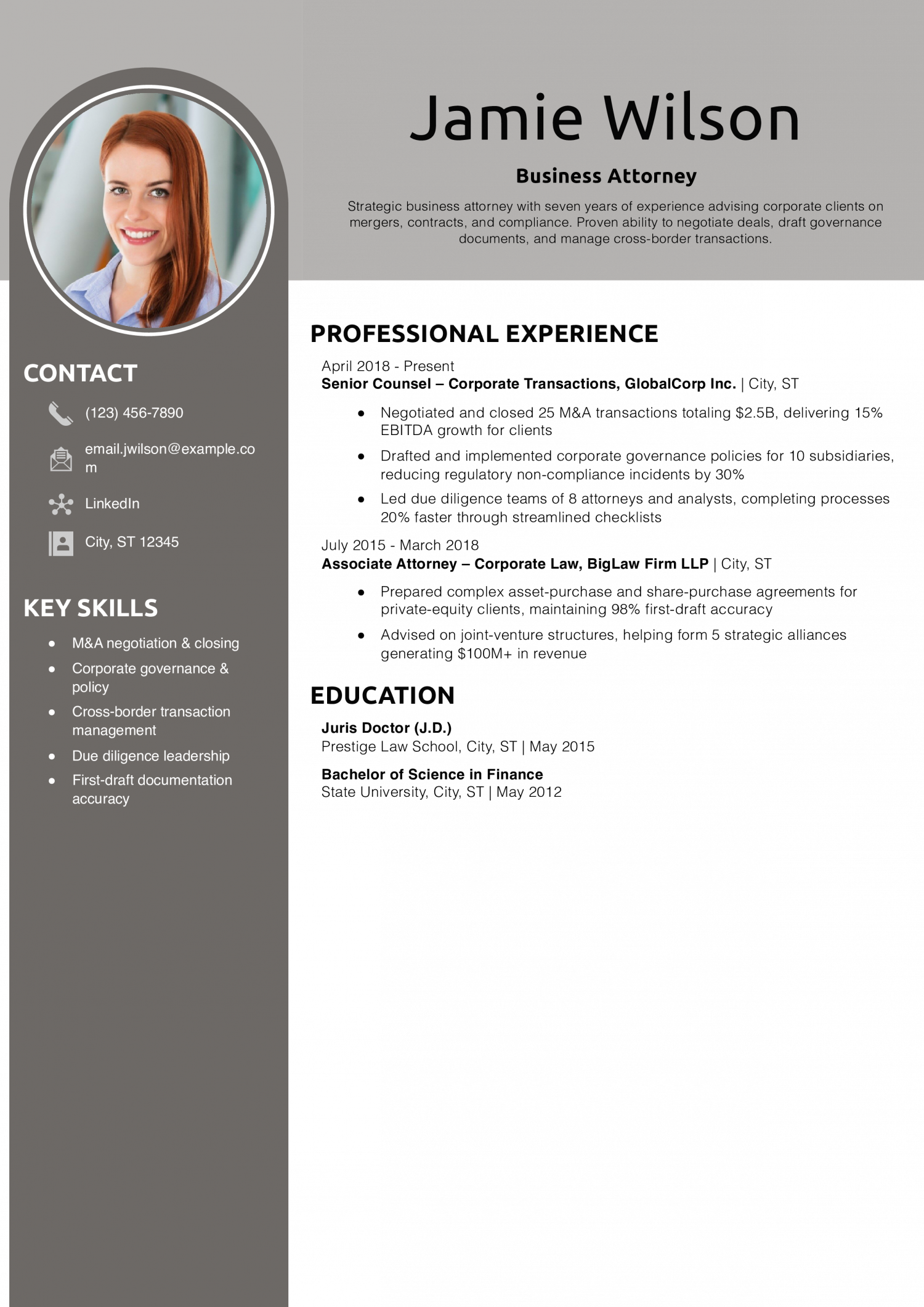 Business Attorney Resume Example
