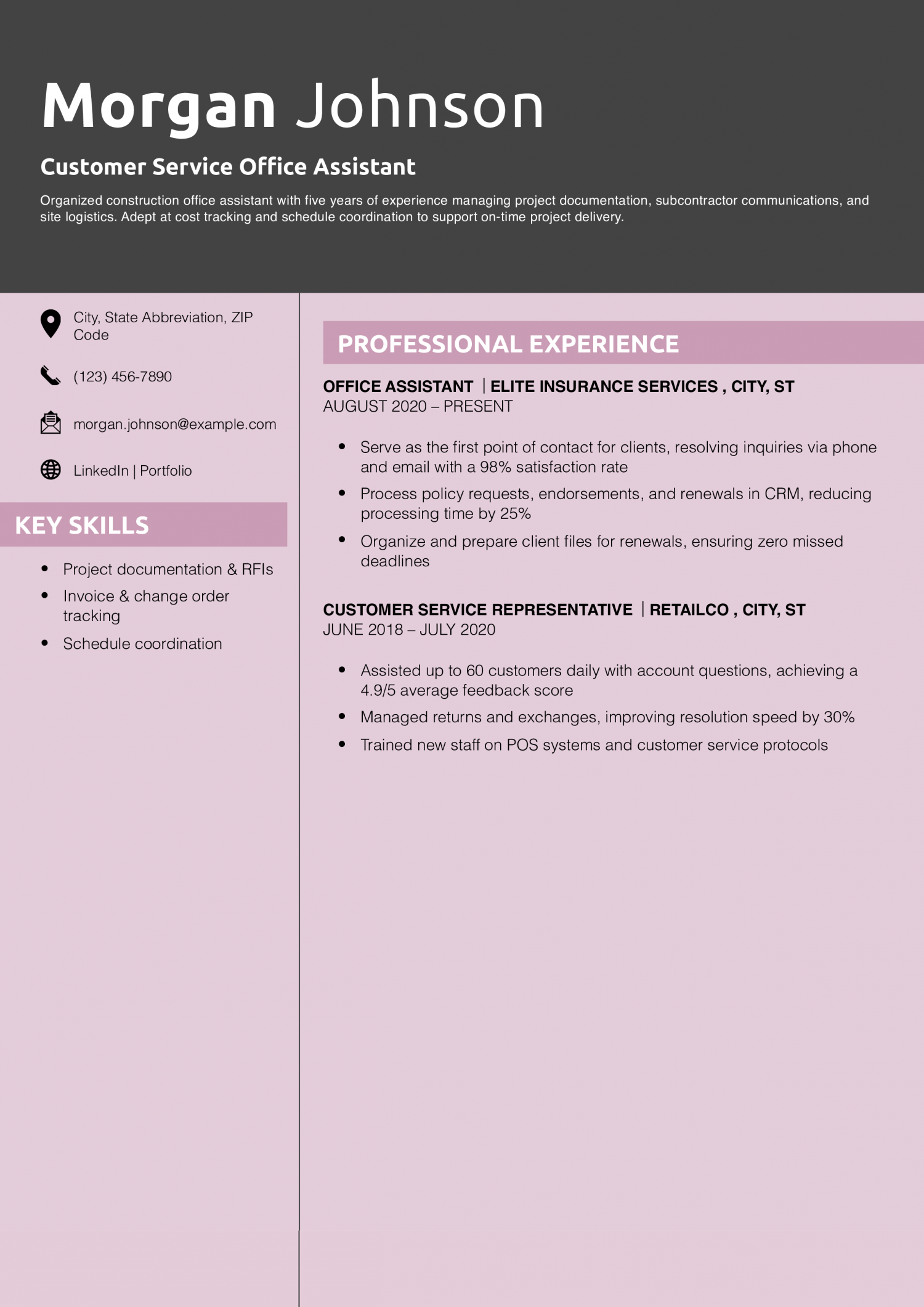 Customer Service Office Assistant Resume Example 