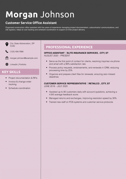 Customer Service Office Assistant Resume Example 