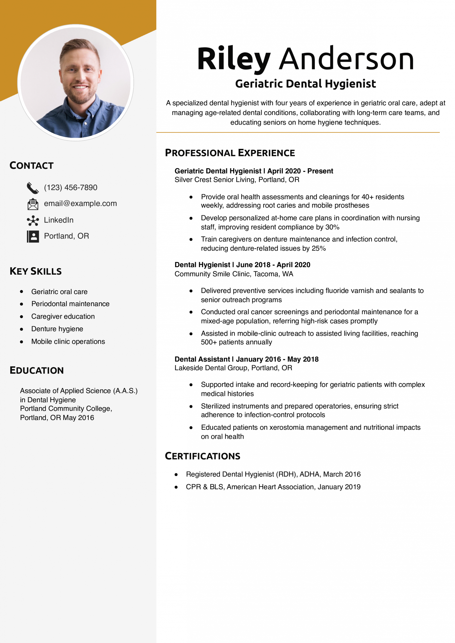 Geriatric Dental Hygienist Resume Example