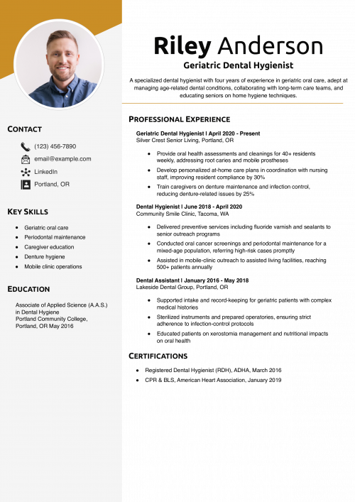 Geriatric Dental Hygienist Resume Example