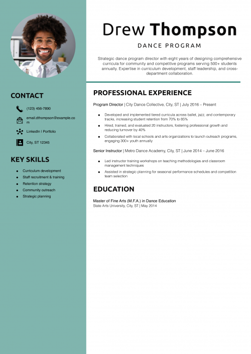 Dance Program Director Resume Example